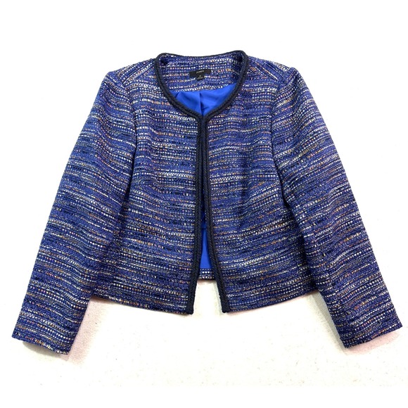 J.CREW Jackets & Blazers - NEW J Crew Medium Royal Multi-Color Blue Boucle Tweed Rack Blazer Cropped Womens